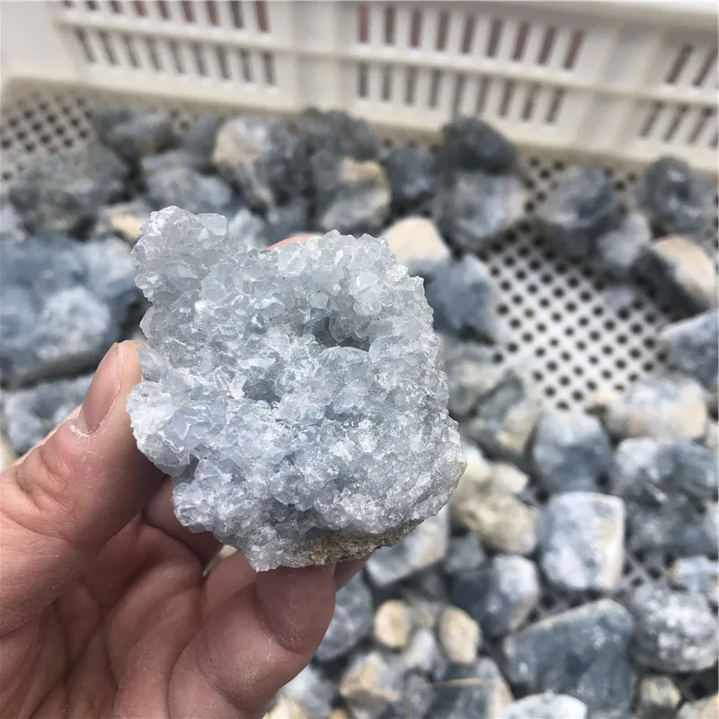 

2.2LB Natural Raw Blue Celestite Quartz Crystal Cluster Healing Stones Specimen Home Decoration Crafts Ornament Druzy Geode