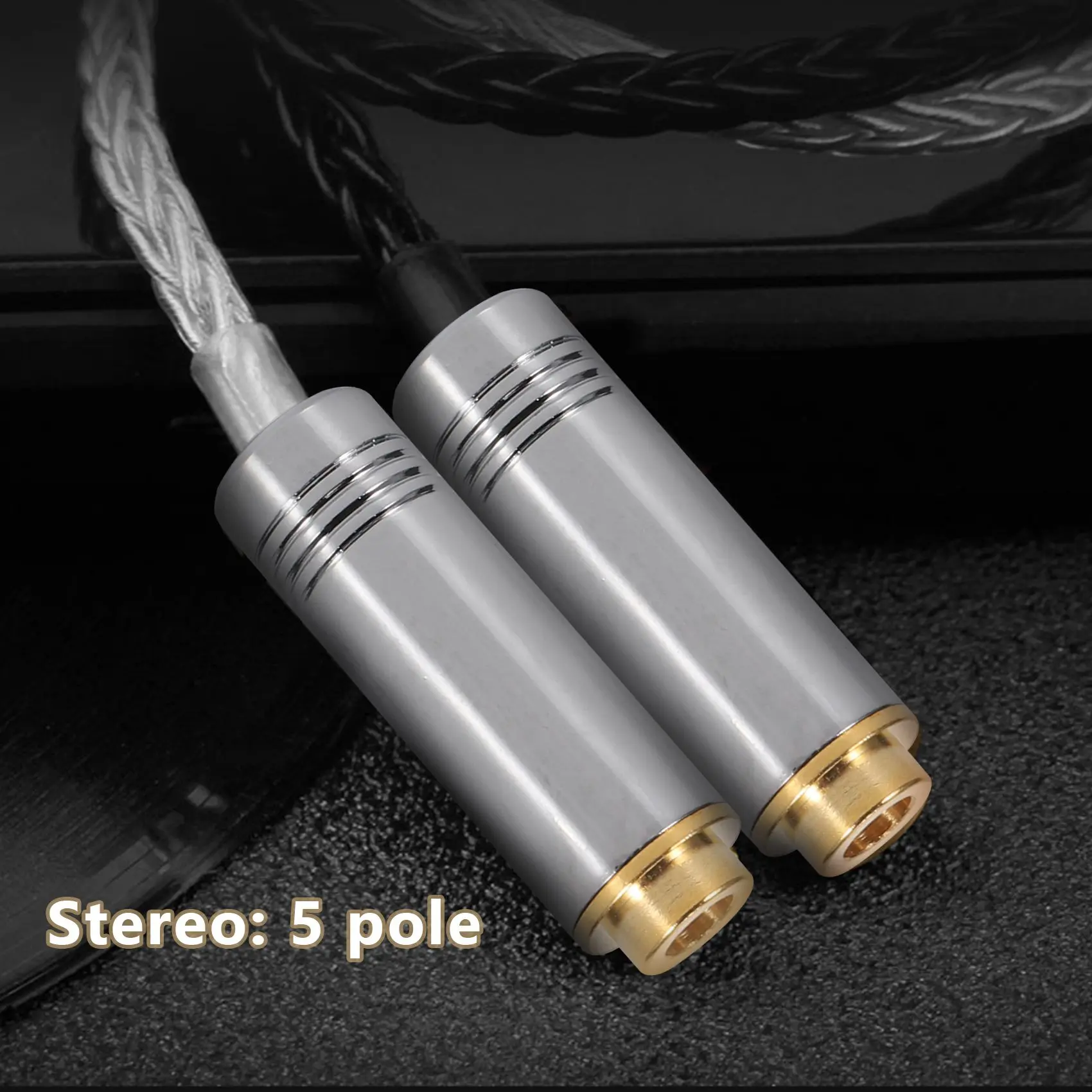 Conector hembra de Audio para auriculares estéreo equilibrados, conector de cable adaptador de Metal de 5 polos de 4,4mm para auriculares, color plateado