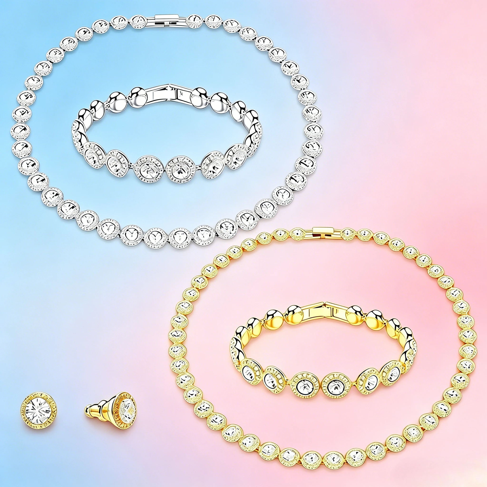 2026  Classic Happiness Diamond Round Crystal Necklace Earring Bracelet Set Daily Party Workplace Versatile Holiday Gift