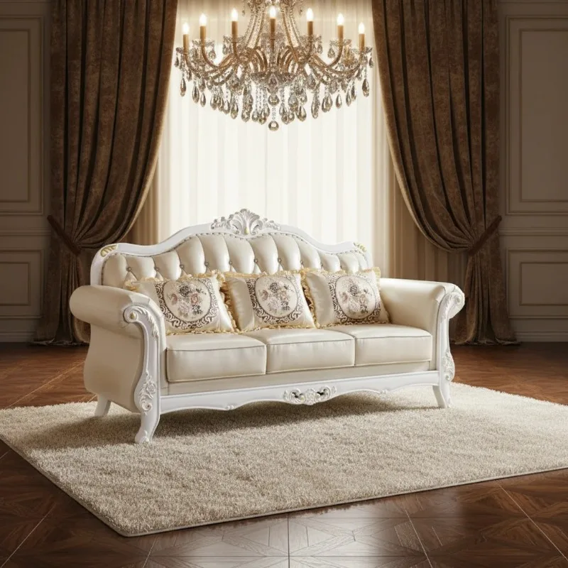 #European & American Style Genuine Leather U Shape Sofa Set Disassembly Movable Design For Living Room Apartment Use