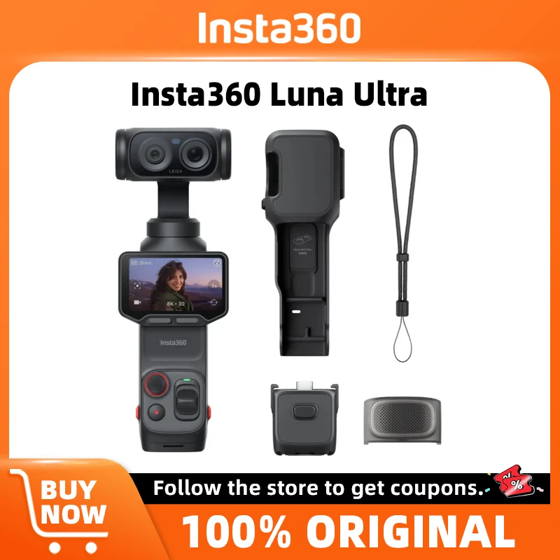 Insta360 Luna Ultra com Tela Touchscreen OLED de 2'' e Lente Telefoto Profissional de 1/1.3'' com Estabilização de 3 Eixos