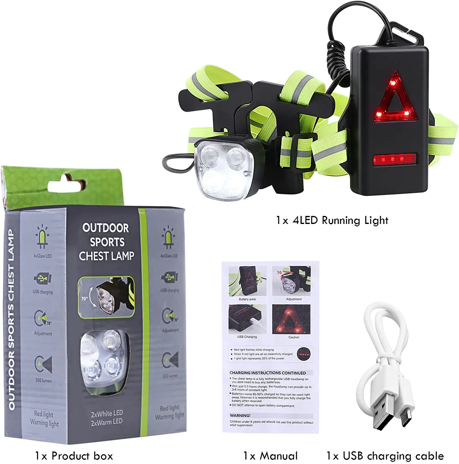 Outdoor Sports High-brightness Running Light Chest Light Safety Warning Light Night Walking Jogging Cycling Lights