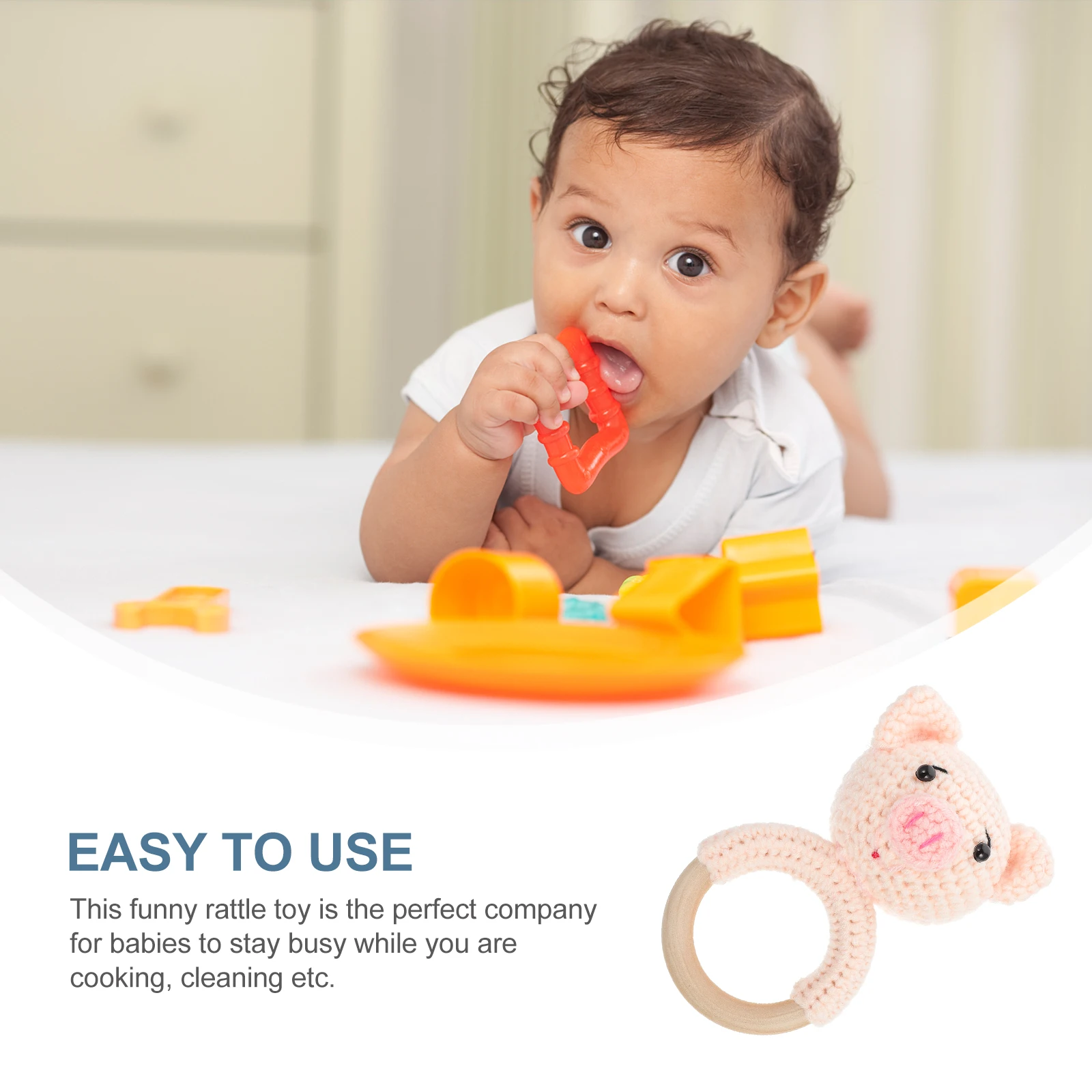 

Pig Rattle Bracelet Baby Wood Ring Shaker Toddler Sensory Toys Grasp Maracas Child Soothing Pacifying
