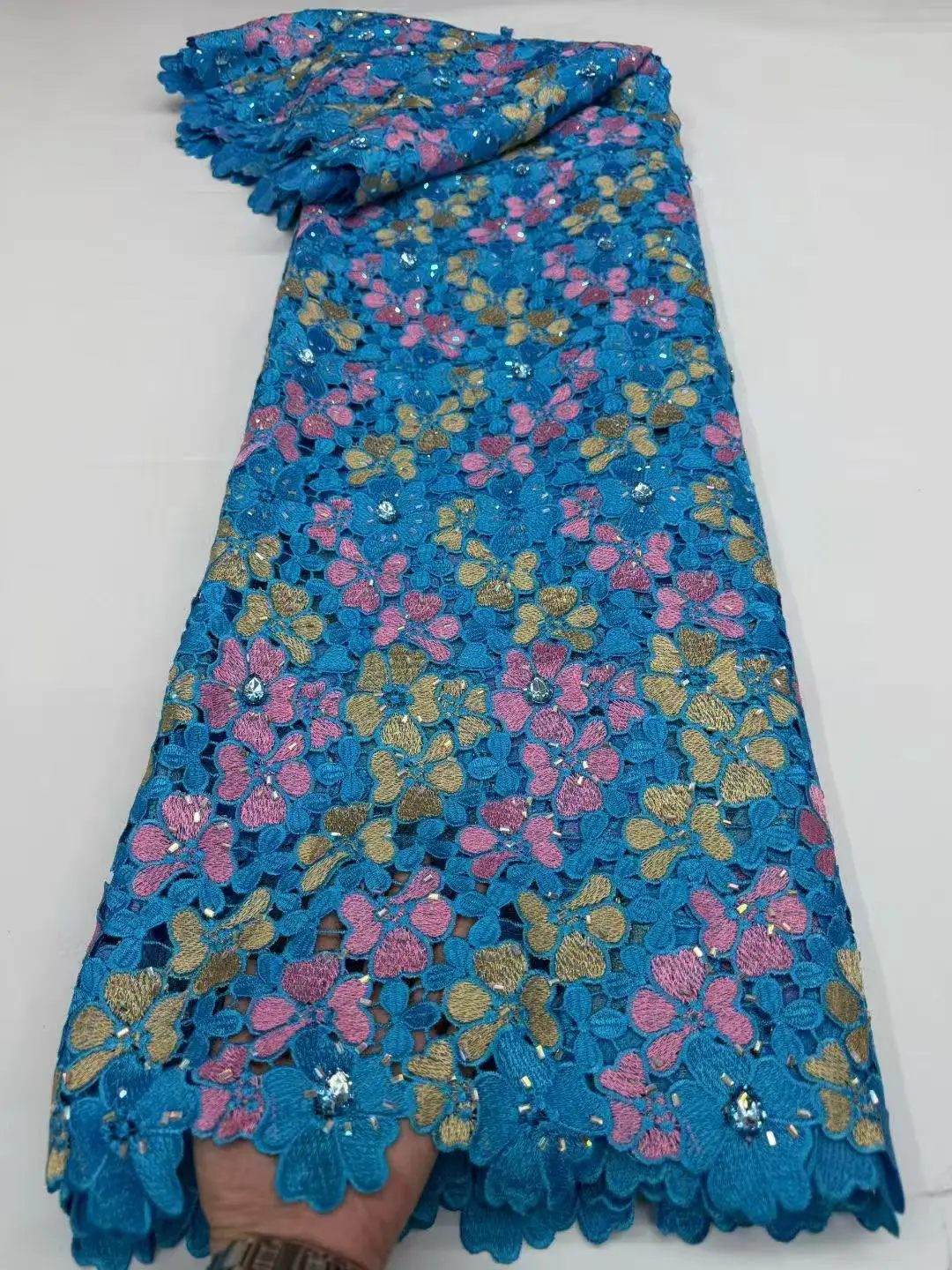 

African High-Quality Fabric French DIY Guipure Handmade Beads Tulle Embroidery Lace Fabric For Women Wedding Dresses Material