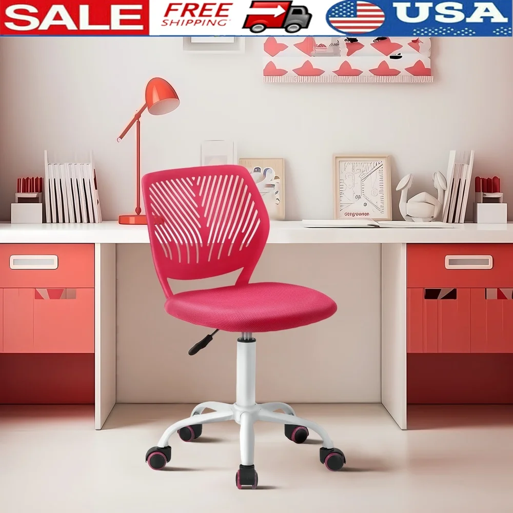 

Adjustable Height 360 Degree Swivel Task Desk Chair Office Home Study Ergonomic Backrest Durable Pink Design