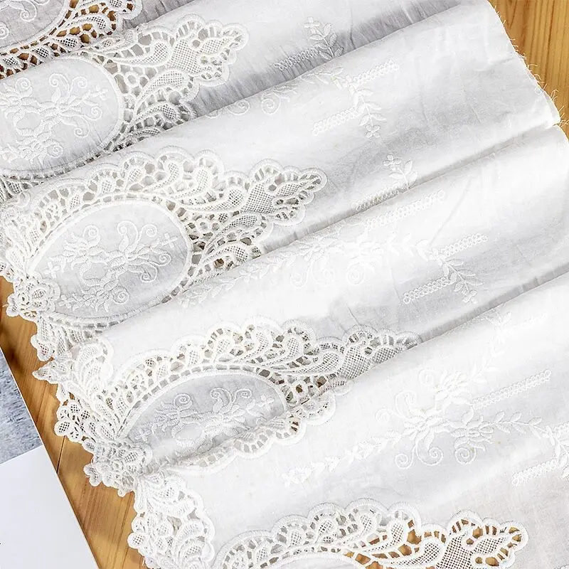 Luxury White Water Soluble Lace Fabric Cotton Embroidered Ribbon Trim Edge For DIY Crafts Dresses Curtains Sewing Accessories