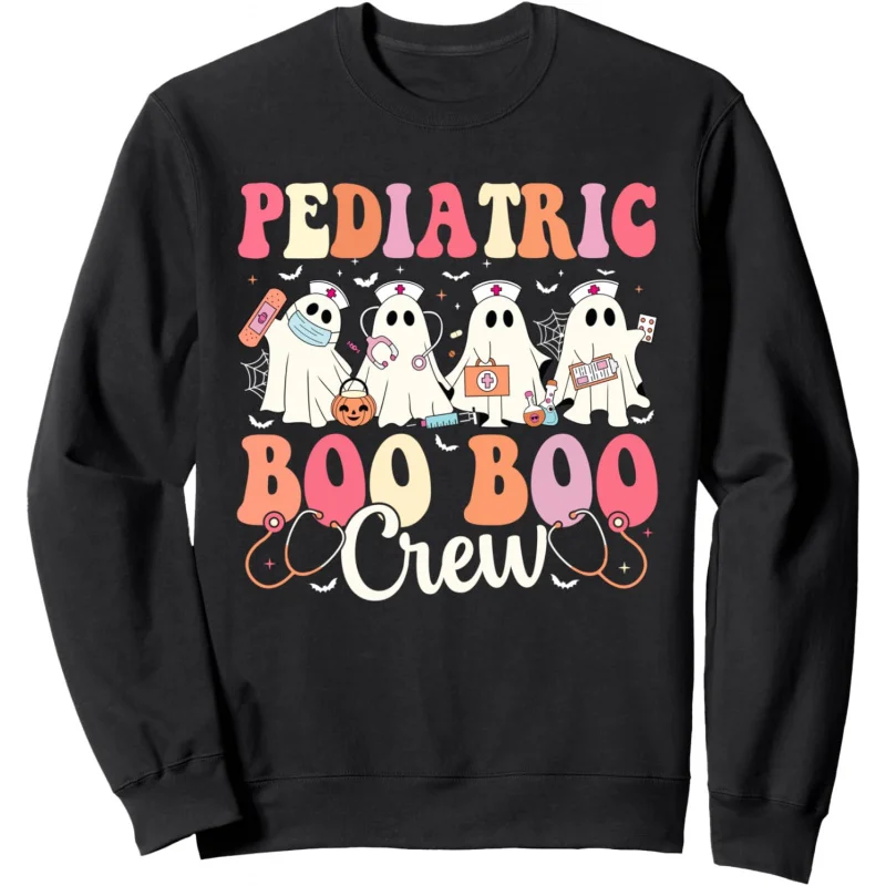 

Pediatric Nurse Boo Crew Ghost Nurse Halloween Costume Sweatshirt Loose Large Men's and Women's Styles