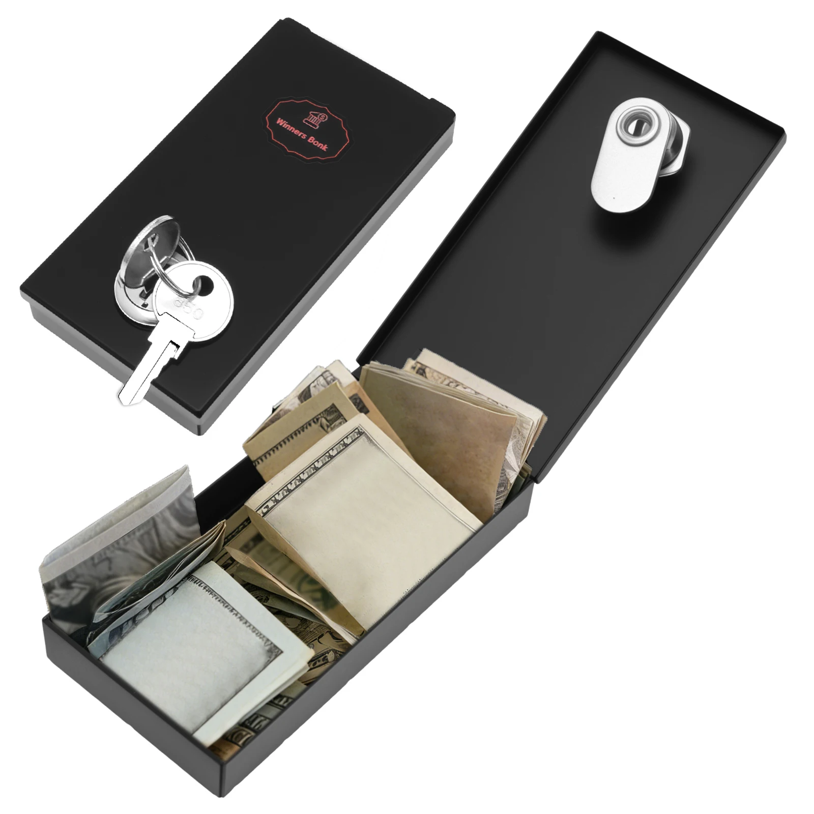 Gamblers Cash Box Portable Winners Bank Metal Safe Casino Money Lock Pocket with Key Go Home Money Black Metal Box