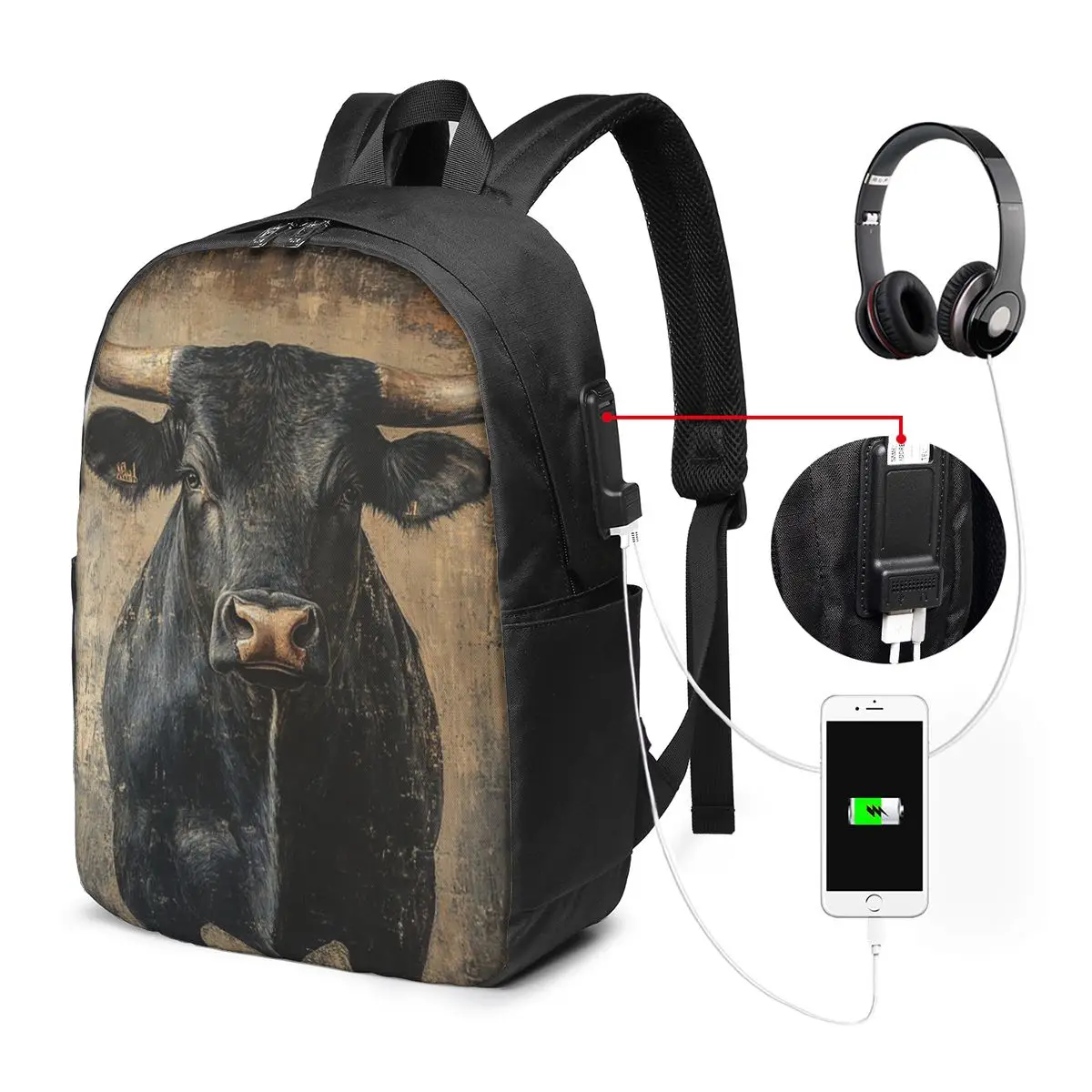 Cattle Realistic Oil Painting Print Backpack Travel Notebook Bag Computer College Student School Bag Laptop Shoulder Bags