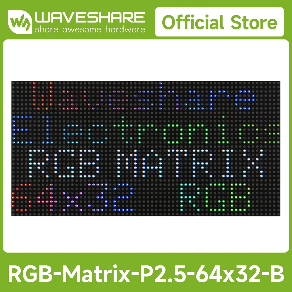 Waveshare RGB Full-color LED Matrix Panel, 2.5mm Pitch, 64 × 32 Pixels, Adjustable Brightness, Standard Version / GOB Version