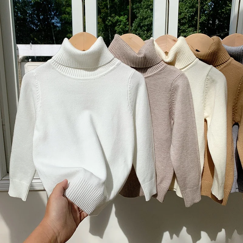 

Turtleneck Sweater Korean Style Kids Cotton Base Layer Top Autumn Long Sleeve Boys Girls Knitwear Children's Clothes
