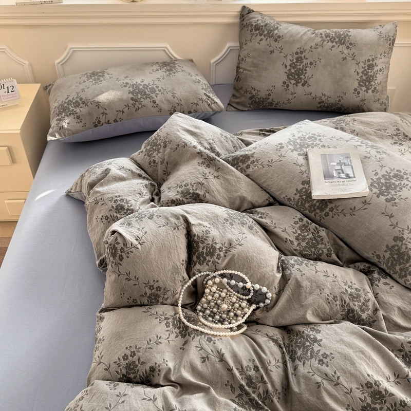 Ins Style Bedding Sets Korean Washed Duvet Cover Set Pillowcase Twin Queen Full Size No Filling Flat/Fitted Sheet Set Home Decor