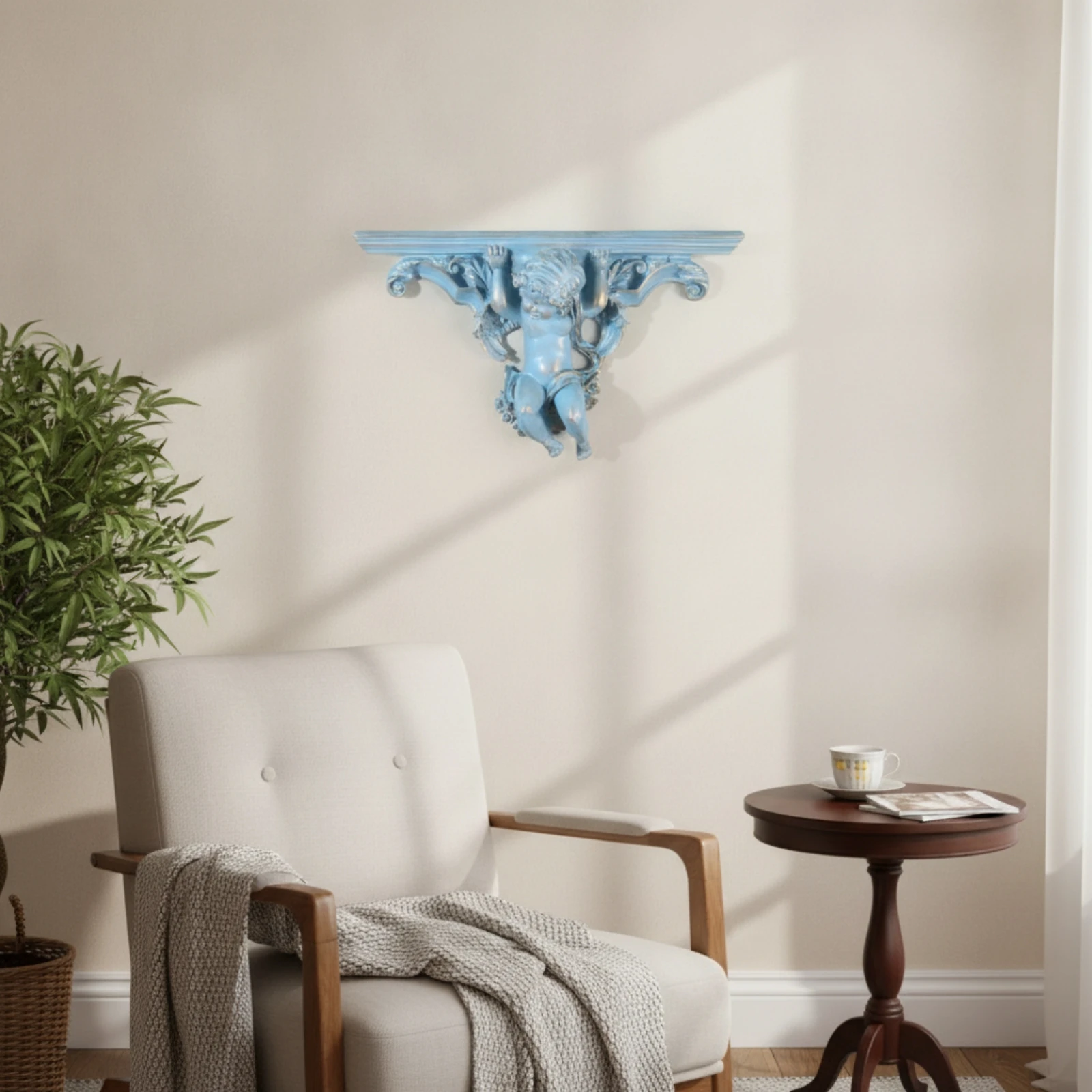 Cherub Wall Shelf Elegant Shelf with Cherub Bracket Carved Wall Bracket Classic Decor Baroque for Homeowners, Living Room