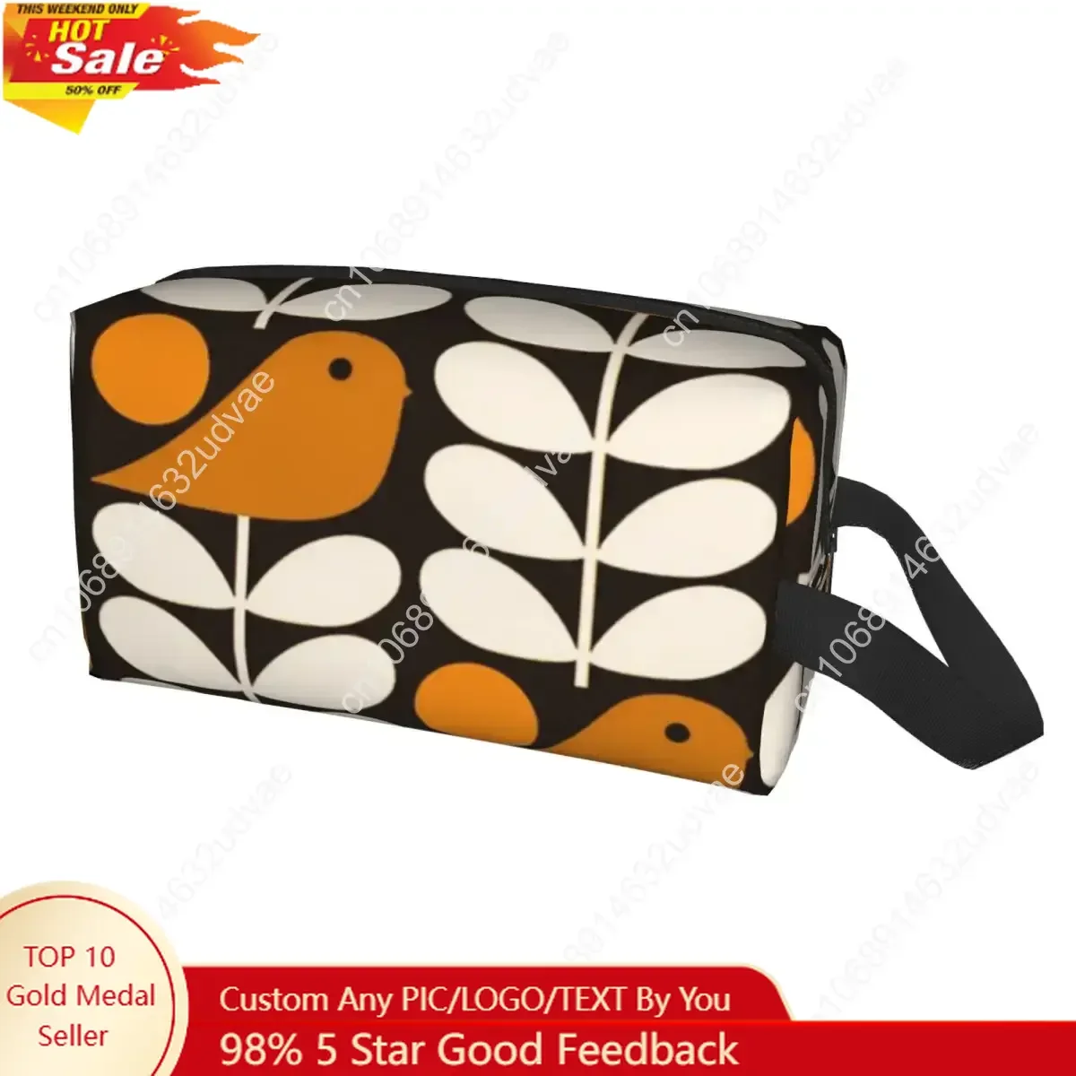 

Multistem Birds Black White Orange Toiletry Bag Orla Kiely Scandi Cosmetic Makeup Organizer Ladies Beauty Storage Dopp Kit Box