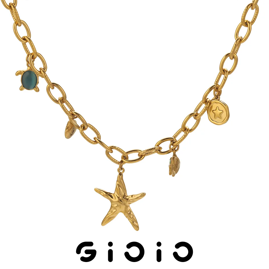 

GIOIO Ocean Style Starfish Pendant Necklace For Woman Simple Fashion Gold-Plated Waterproof Stainless Steel Necklace Jewelry