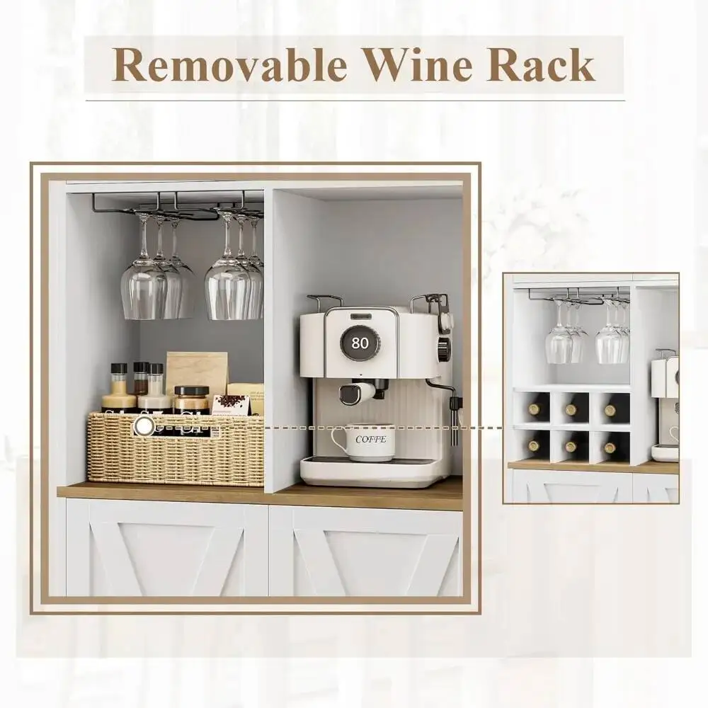 خزانة تخزين، خزانة مخزن طعام بطول 71 بوصة مع حامل ميكروويف، وخزانة مطبخ المزرعة، وخزانة بار القهوة