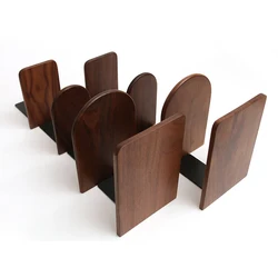 1pc Walnut Wood Bookends L-shaped Desk Organizer Desktop Book Holder School Stationery Office Accessories Nature Wood Book Stand