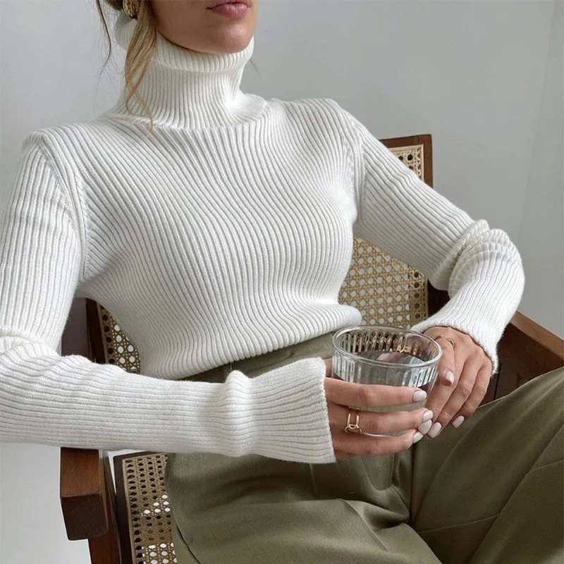 

Talenza Women's Turtleneck Sweater Fall Knitted Bottoming Shirt Ribbed Slim Pullover Solid Casual Commuting Long Sleeve Sweater