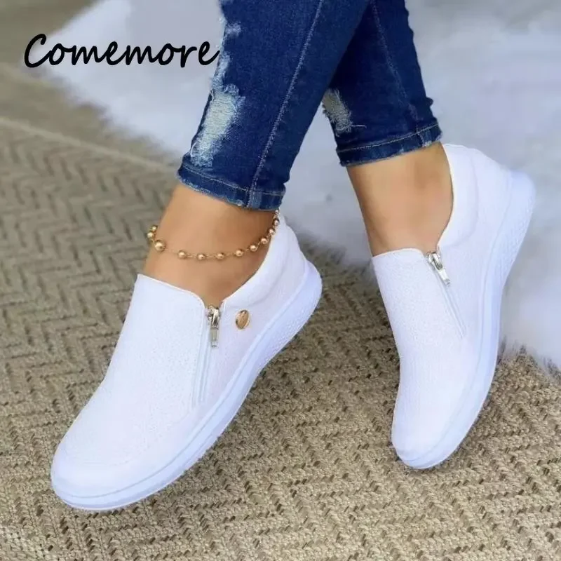 Comemore Sneakers Woman Vulcanize Shoes Casual Side Zipper Femme Plataform Luxury Tennis Feminino for Women 2023 Zapatos Mujer