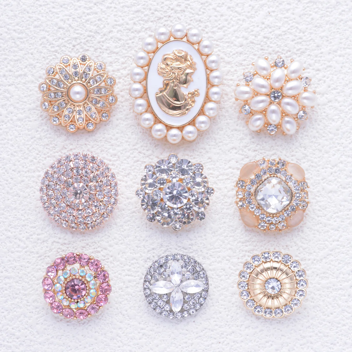 4szt Vintage Luxury Rhinestone Pearl Shirts Buttons For Coat Jacket Sweater Dress Geometric Metal Sewing Buttons Akcesoria