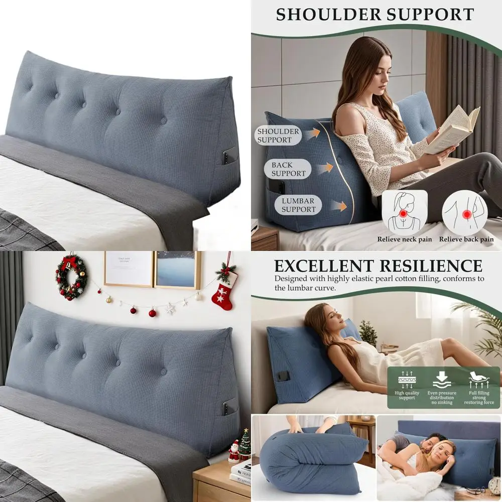 

Полноразмерная синяя подушка для общежития со съемным чехлом для поддержки спины и чтения