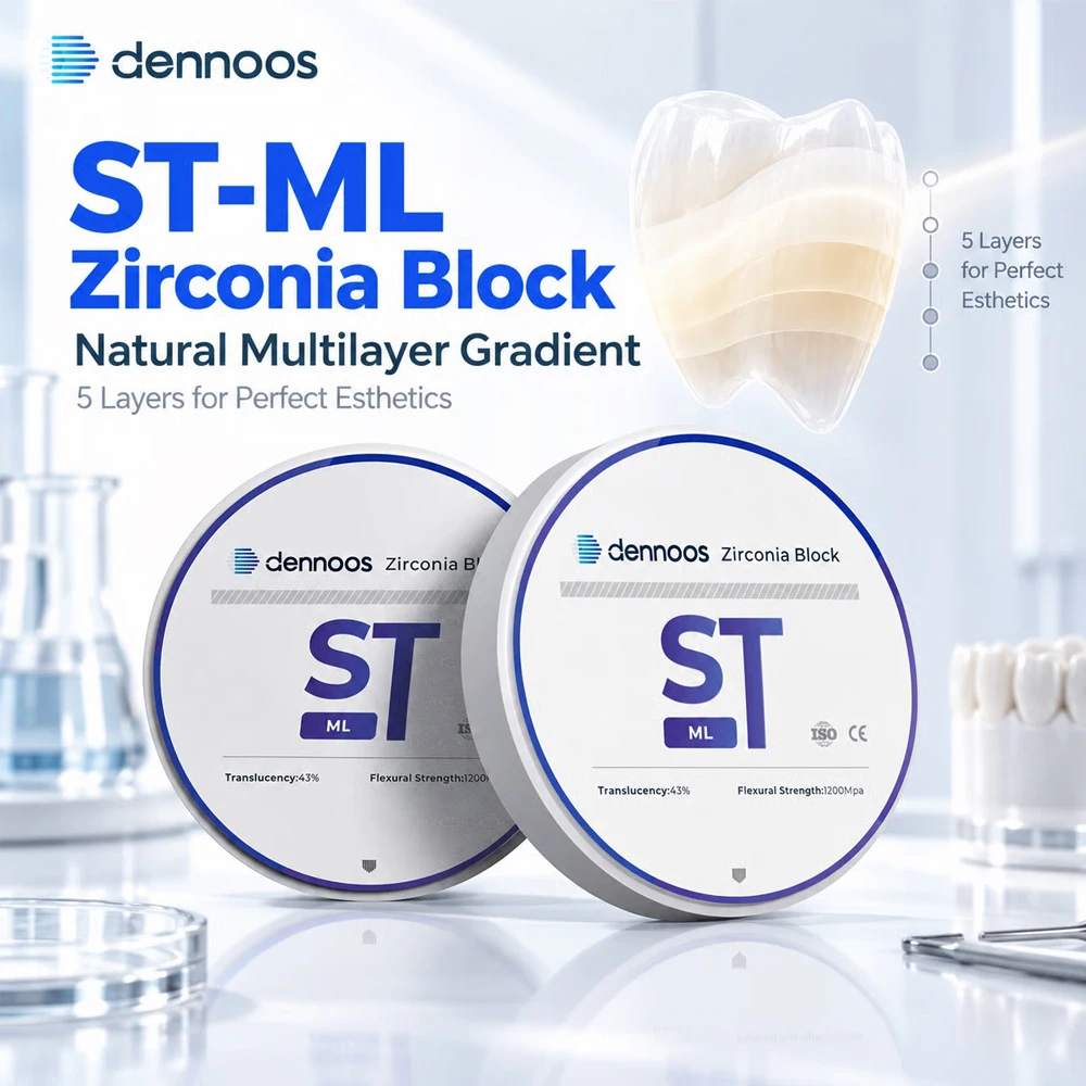 ST ML Pre Shaded Zirconia Block 5 Layers 43% Translucency 1200MPa for Efficient Dental Lab CAD CAM Workflow