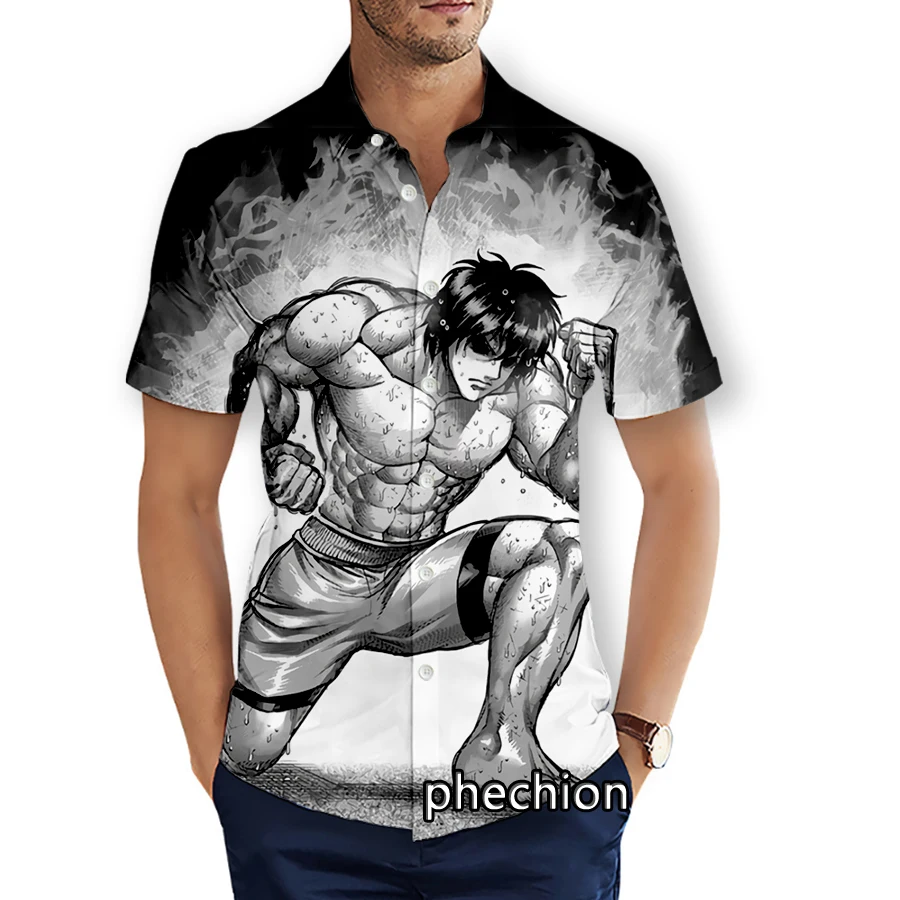 phechion Mens Short Sleeve Beach Shirts Kengan Ashura 3D Print Casual Shirts Fashion Streetwear Men Tops X196