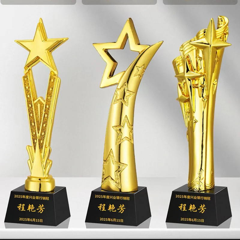 Customization Crystal Lettering Award for Employee Creative Pentagram Style Resin Medal Making Bottom Annual Meeting Honor Award