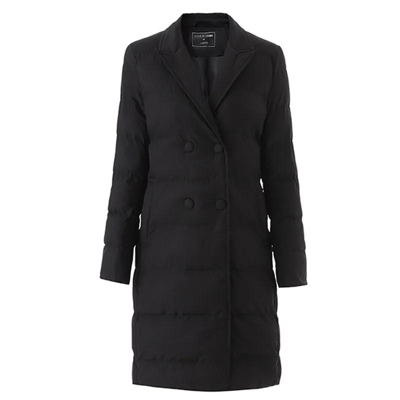 

Black Suit Down Jacket Women Mid-length Double-breasted Waist-hugging Slimming Warm Velvet Coat New jacken outerwears ropa mujer