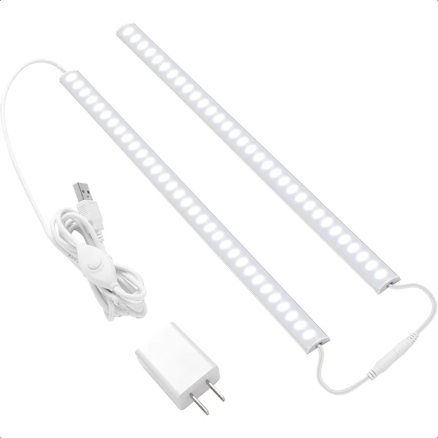 

Plugin Under Cabinet Lighting 2pcs 12 Inch Dimmable Closet Light Cold White 6000K Linkable USB LED Light Bar Memory Function Un