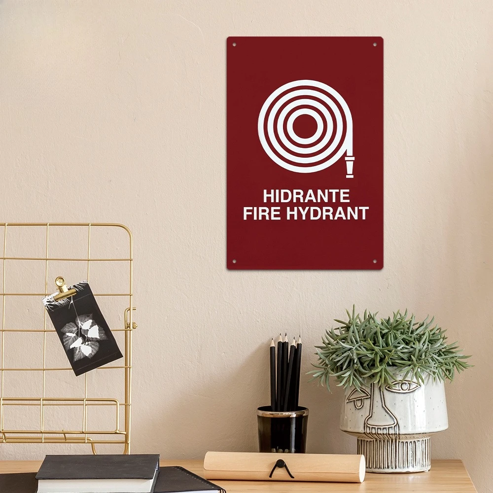 1pc Spanish Fire Hydrant Warning Sign - Vintage Metal aluminum HIDRANTE Decoration Suitable for School, Office, Pub, Business