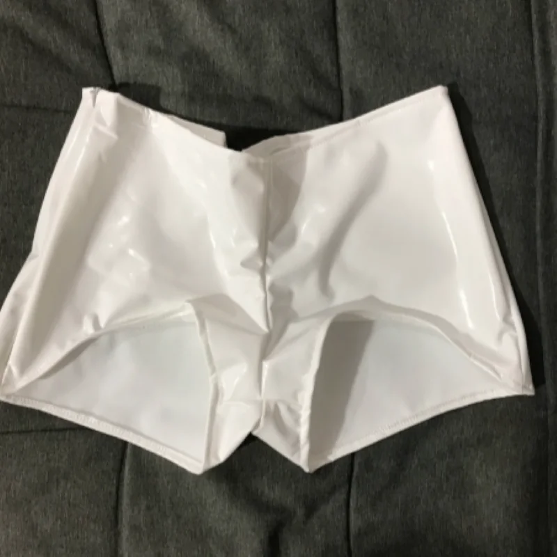 Black Glossy Elastic Patent Leather Shorts Convex Pouch Boxers Waterproof Trunks Nightclub Stage Performance Low Waist Shorts