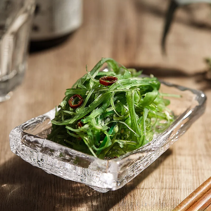 

Стеклянная тарелка для закусок для японской кухни, диск для сашими, тарелка для приправ, диск для закусок, простой и креативный, маленький и свежий, ледник