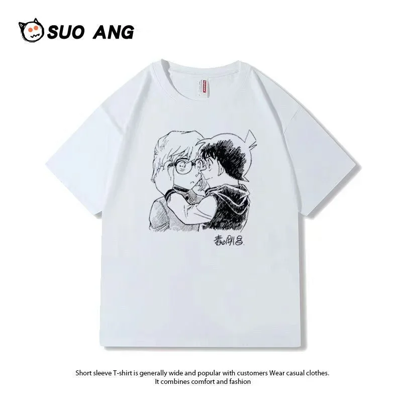 Detective Conan T Shirts Man Black Iron Submarine Haibara Ai Cartoon Print White Shirts Short Sleeve Clothes Woman Soft Outfits