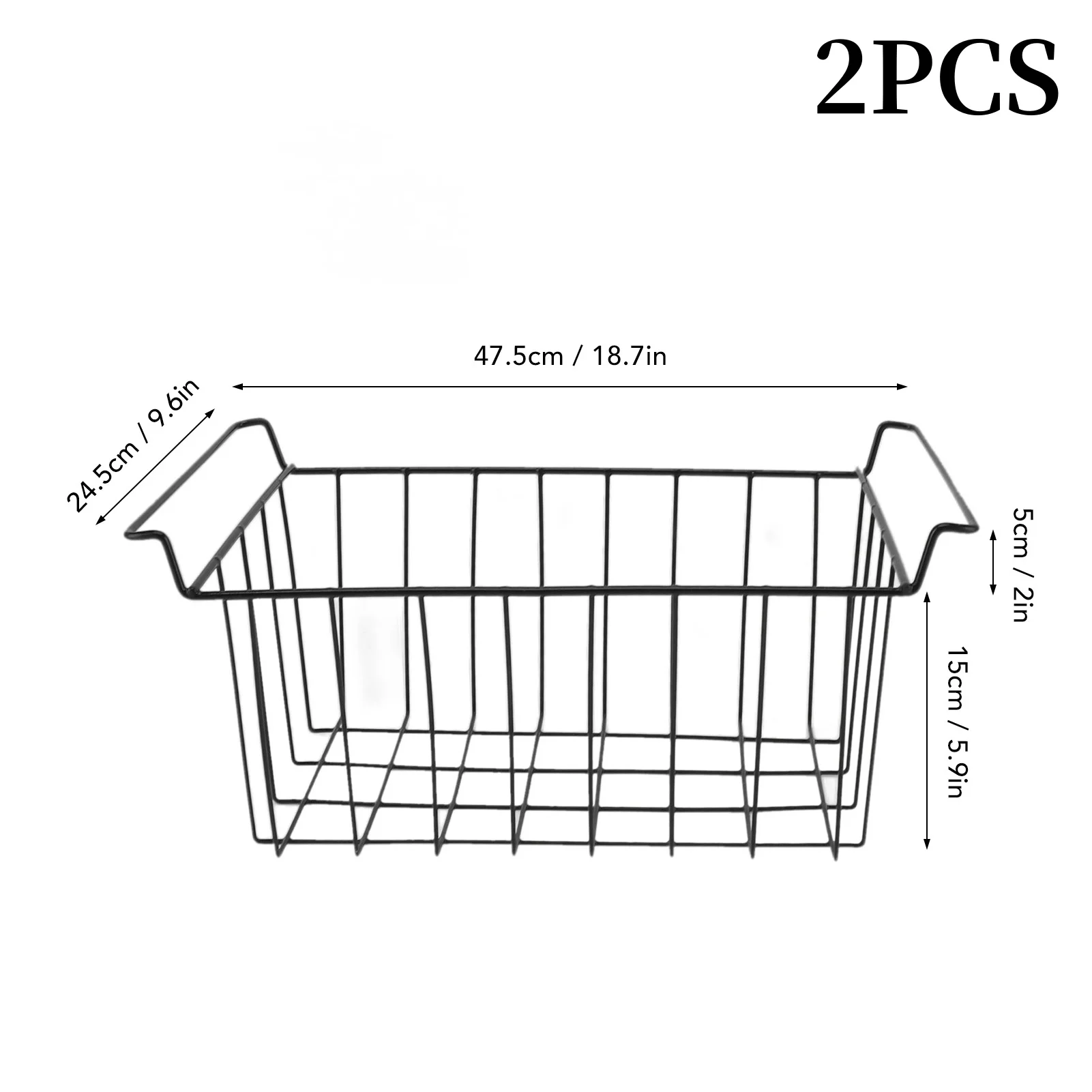 2 Stuks Vriezer Metalen Draad Mand Pe Gecoat Ophangrek Organizer Bak Zwart Voor Koelkast Planken 8 Maten Keuken Accessoires