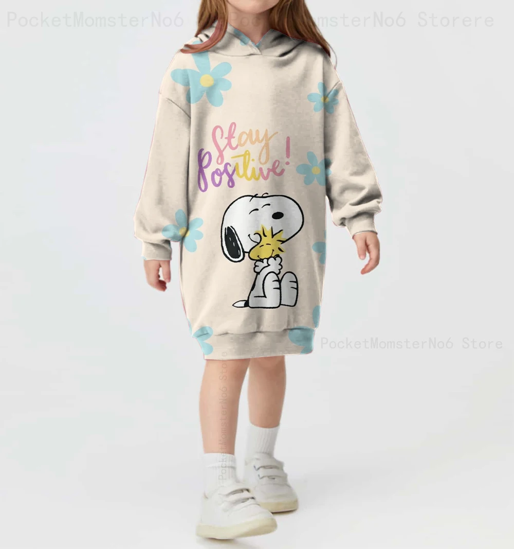 2024 New Disney Girls Loose and Comfortable Long Sleeve Hoodie Dress Snoopy Simple Autumn and Winter Hoodie Dress