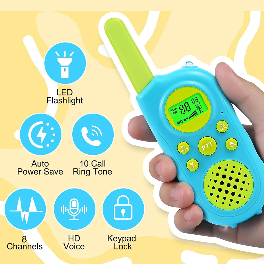 2PCS Kids Walkie Talkies Toy Long Range 2 Way Radio for 3-12 Ages LCD FlashLight Boys Girls Birthday Gifts for Camping Outdoor