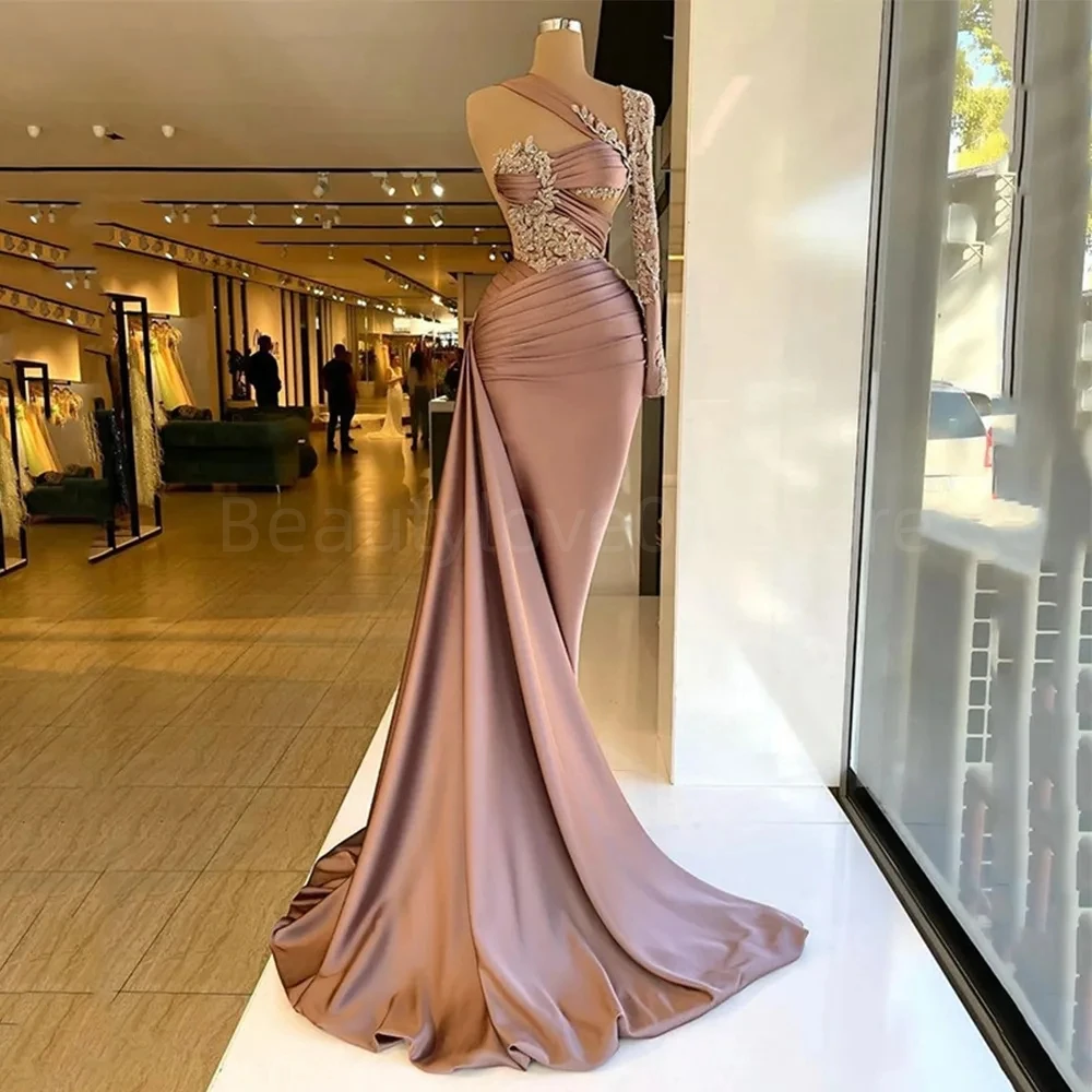 Luxury simple Fashion One Shoulder For Woman Evening Dresses Beaded Lace Prom Gowns Formal Beach Party Vestidos De Soriee