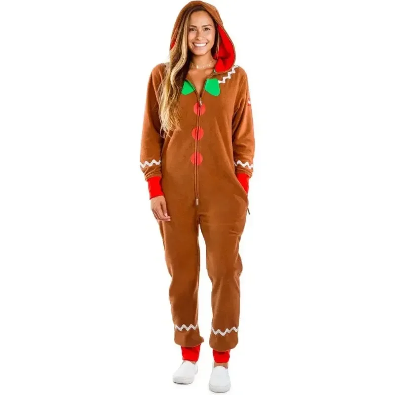 Christmas Gingerbread Man Costume Funny Adult Christmas Onesie Suit Costumes for Women Men Kids Jumpsuit