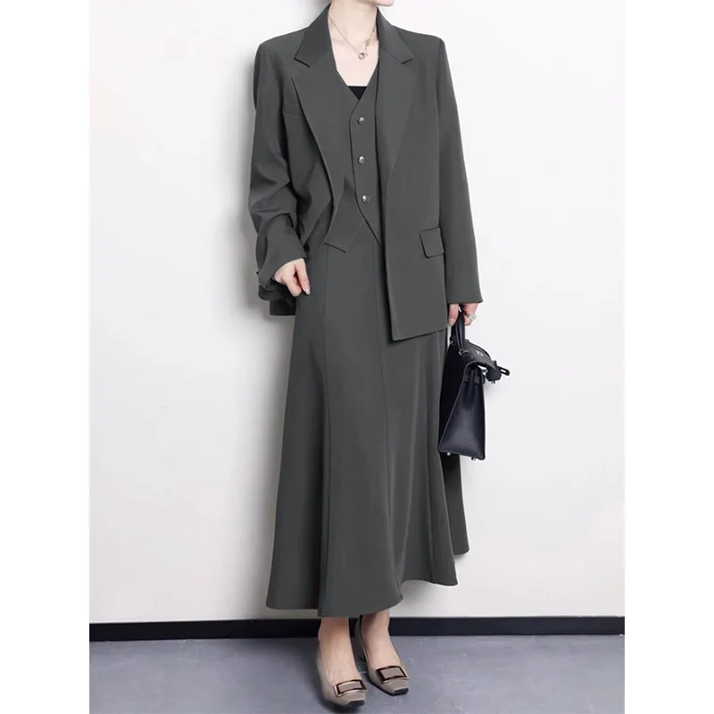 

SuperAen Korean-style Spring and Autumn New Oversize Loose Patchwork Blazer Fashion A-line Skirt Women Sets