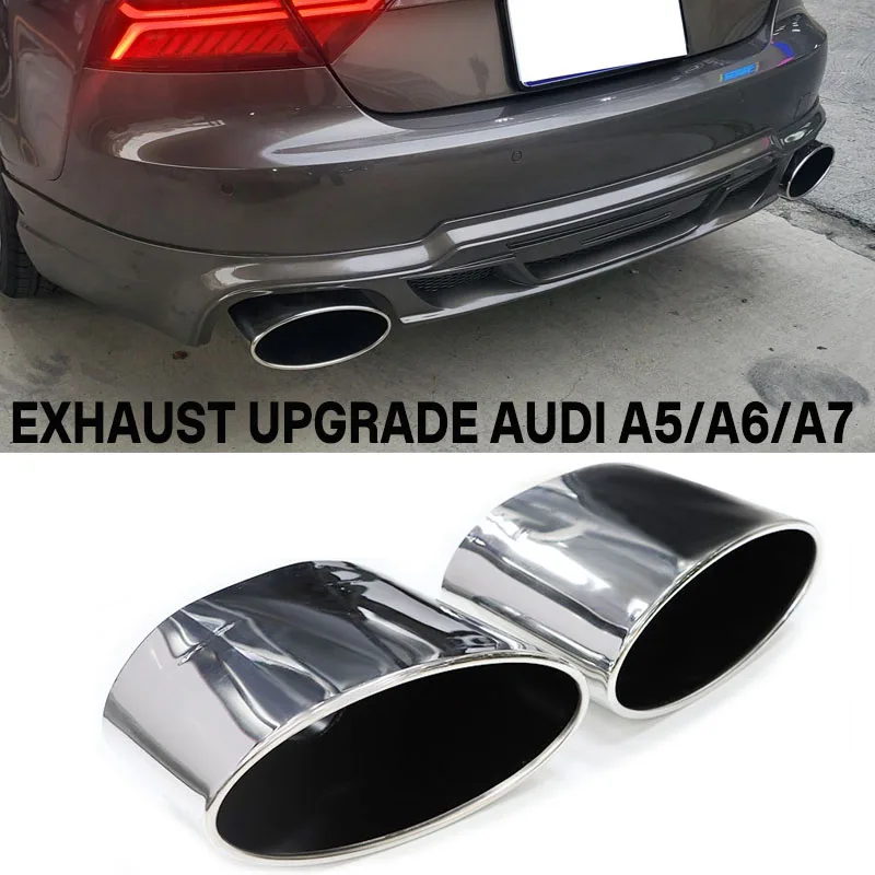 Für Audi A5 A6 A7 RS5 RS6 RS7 Style Große Ovale Auspuff-Endrohre zum Anschweißen aus Edelstahl Upgrade 1 Paar