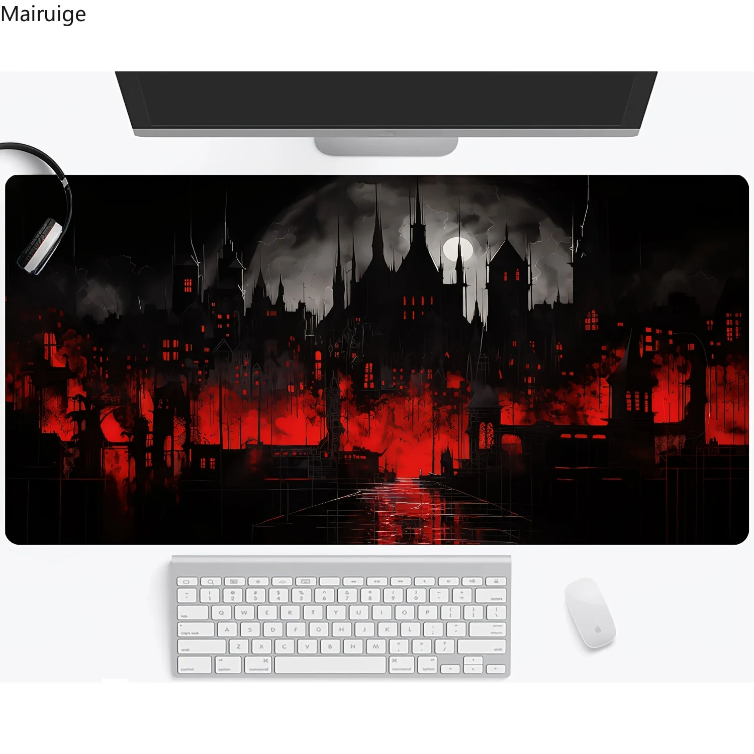 Horror Gothic Town Night design Mouse Pad Large Computer Office Mat XXL Rubber Anti-slip Gaming Keyboard Mousepad Long Desk Mat