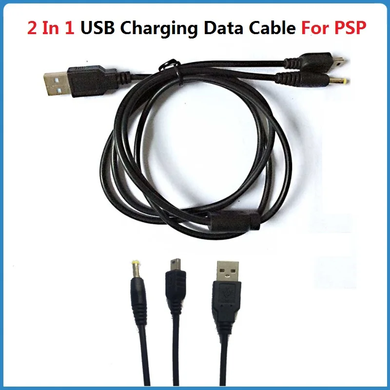 1Pcs 2 In 1 USB Charging Data Cable For PSP 5P 1000 2000 3000 Game Console Handheld Charger Transfer Data Line Power Cable Acces