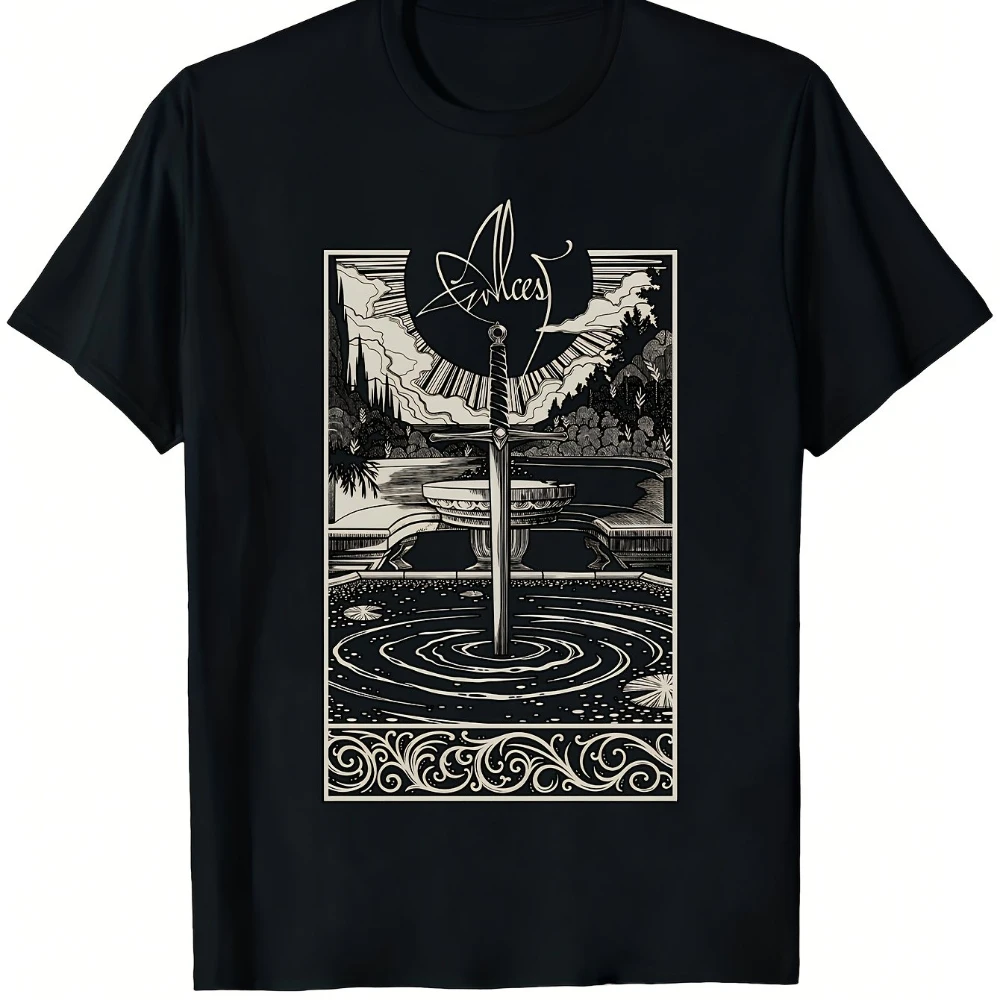 ALCEST Men's Spiritual Logo Black T-Shirt 100% Cotton Short Sleeve Tee Mystical Greek Key Celtic Knot Art Print Regular Fit