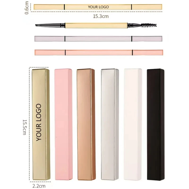 Pennello per matita per sopracciglia in oro con logo personalizzato Penna sottile impermeabile per sopracciglia sottili Etichetta privata Personalizza lo strumento per il trucco della tinta di marca