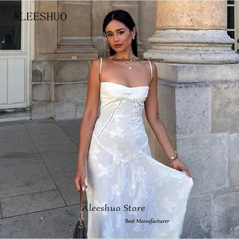 Aleeshuo Sweet Straight Evening Dress Spaghetti Strap Formal Women Strapless Prom Party Gowns Backless Lace Up Occasion Dress