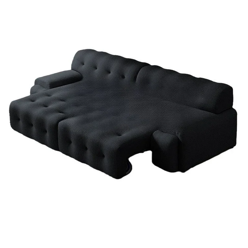Knitted cream wind electric sofa bed, minimalist living room size dual-purpose, straight row retractable multi-functional sofa