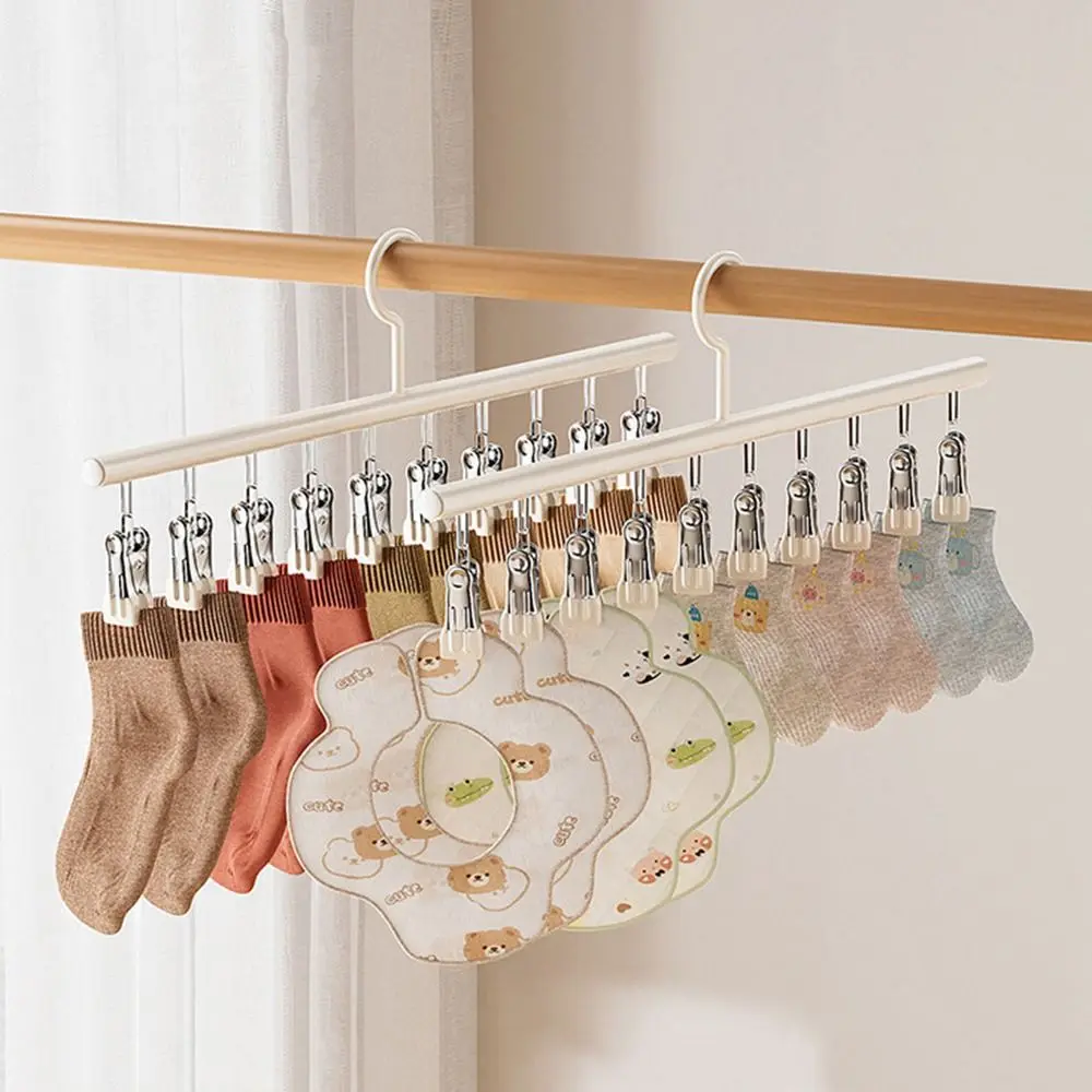 

3Pcs Stainless Steel Clothes Drying Hanger Windproof Space Saving Underwear Drying Clips with 10 Clips Anti-Slip