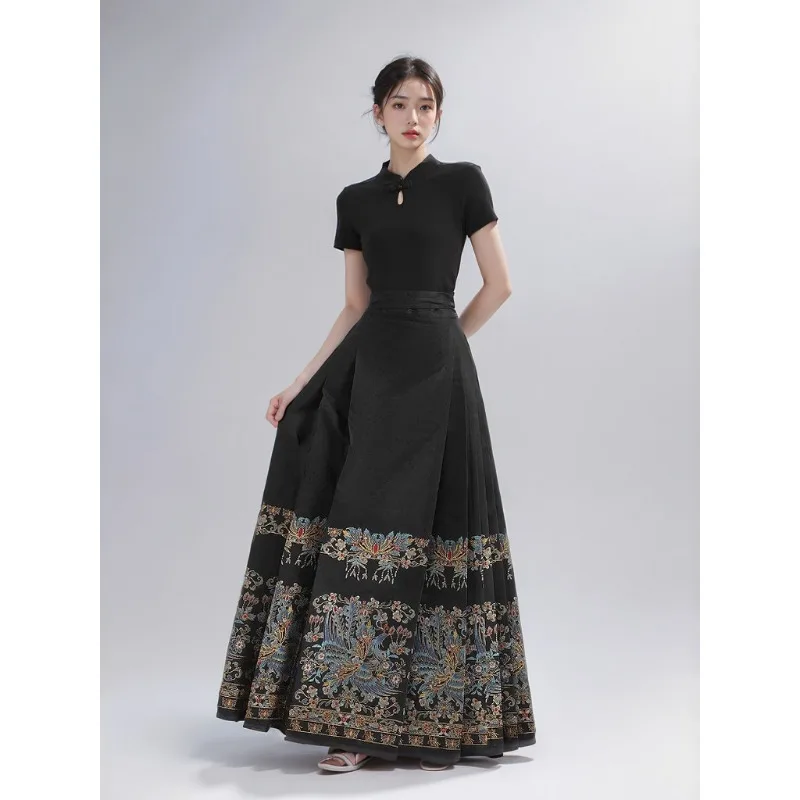 2025-summer-black-mamianqun-set-short-sleeve-improved-hanfu-plus-petite-size-daily-outfit