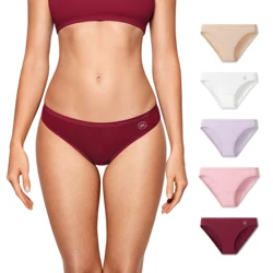 5 Pack Women's Cotton Underwear Bikini Mid Rise Comfort Stretchy Tagless Ladies Panties Solid Color Briefs